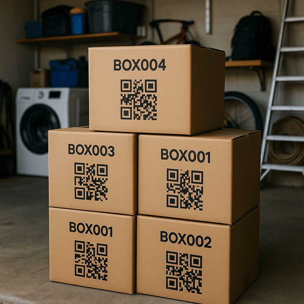 Organized garage with QR coded boxes